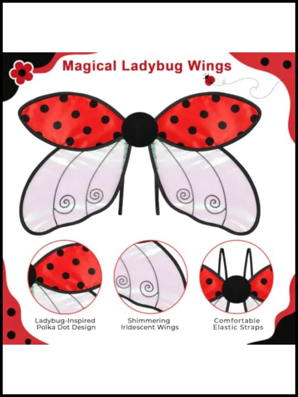 Ladybug Wings Costume Set with Antenna Headband - Halloween Insect Fairy